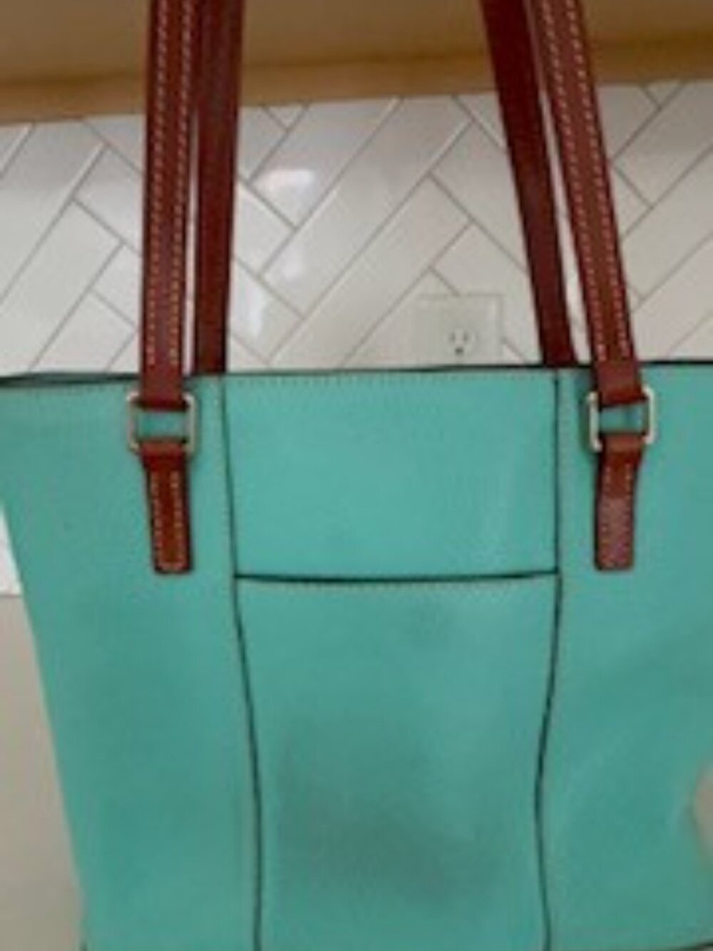 Dooney & Bourke Pebble Grain Small Lexington tote bag in a vibrant teal - Picture 2 of 5